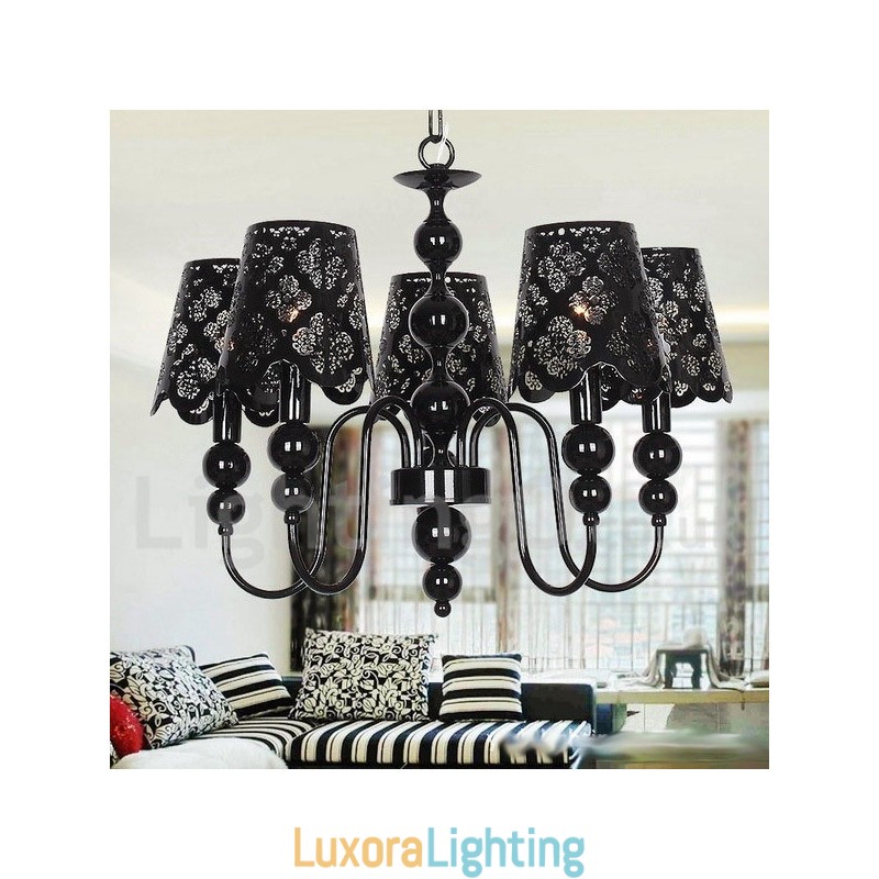 Designer Touch Decorative 5 Light Modern Contemporary Hollow Black Candle Style Chandelier
