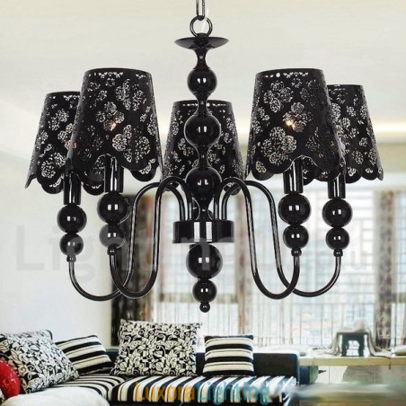 Designer Touch Decorative 5 Light Modern Contemporary Hollow Black Candle Style Chandelier