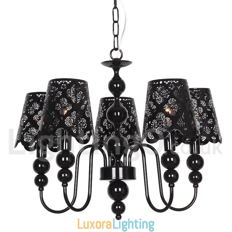 Designer Touch Decorative 5 Light Modern Contemporary Hollow Black Candle Style Chandelier
