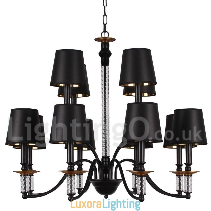 Designer Touch Decorative 12 Light Black Retro Candle Style Chandelier