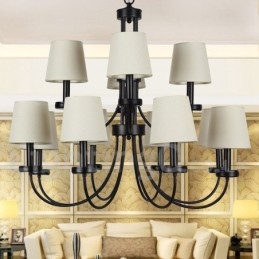 Designer Touch Decorative 12 Light Retro Contemporary 2 Tier Black Candle Style Chandelier