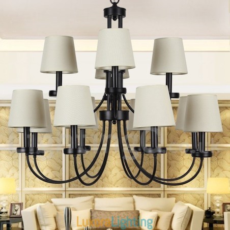 Designer Touch Decorative 12 Light Retro Contemporary 2 Tier Black Candle Style Chandelier