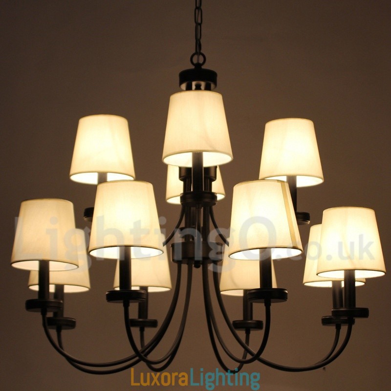 Designer Touch Decorative 12 Light Retro Contemporary 2 Tier Black Candle Style Chandelier