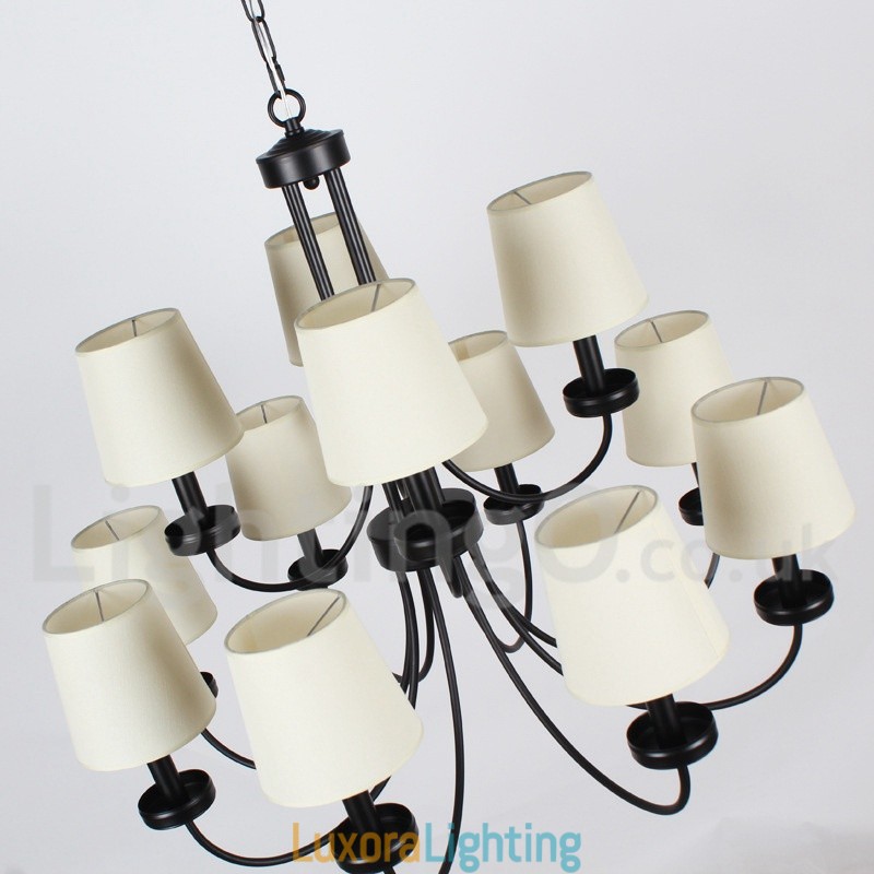 Designer Touch Decorative 12 Light Retro Contemporary 2 Tier Black Candle Style Chandelier