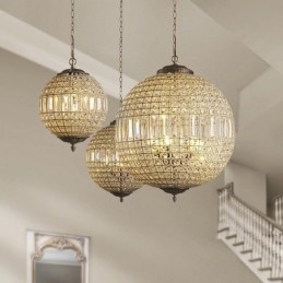 Designer Touch Decorative Globe Modern K9 Crystal Ceiling Pendant Light Indoor Chandelier Drum Lighting Lamps Fixtures