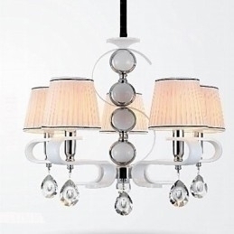 Designer Touch Decorative Fabric Chandelier 5 Light High Grade Lamp White Jade Silver Ring