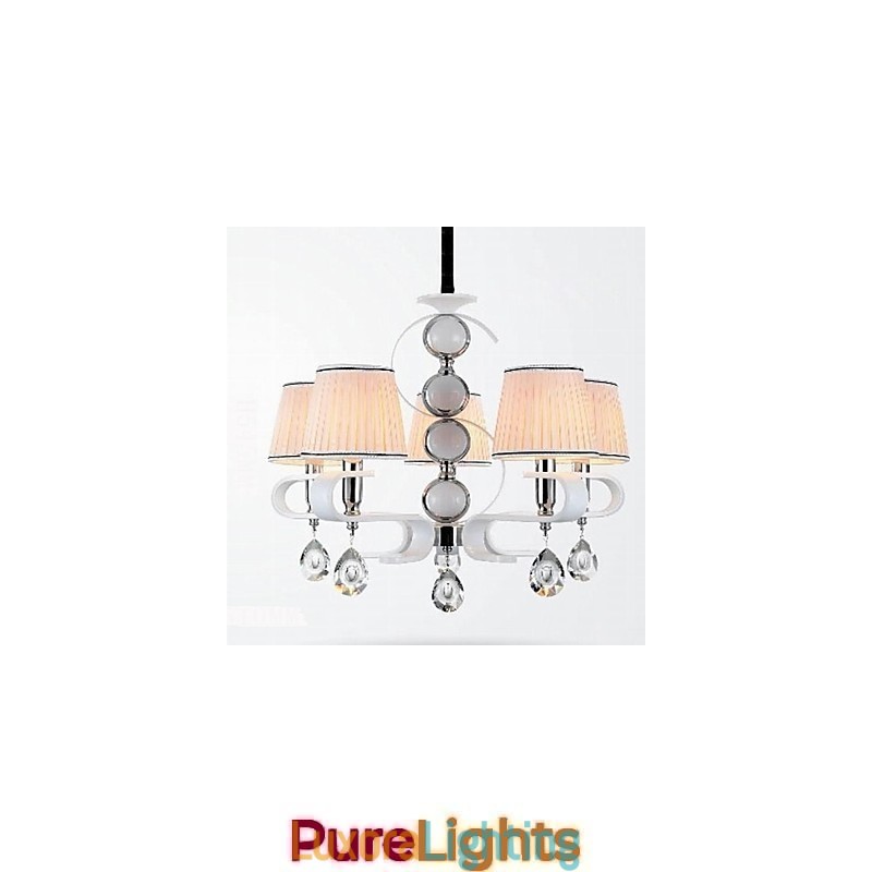 Designer Touch Decorative Fabric Chandelier 5 Light High Grade Lamp White Jade Silver Ring