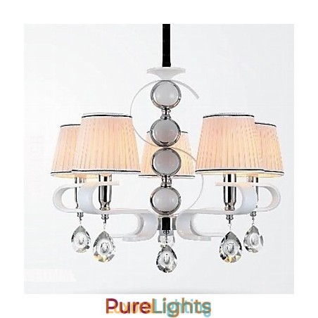 Designer Touch Decorative Fabric Chandelier 5 Light High Grade Lamp White Jade Silver Ring