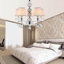 Designer Touch Decorative Fabric Chandelier 5 Light High Grade Lamp White Jade Silver Ring