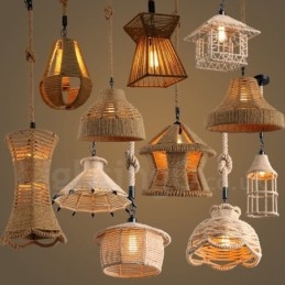 Designer Touch Decorative 1 Light Rustic Lodge Pendant Light Cafe Hemp Rope Pendant Lamp