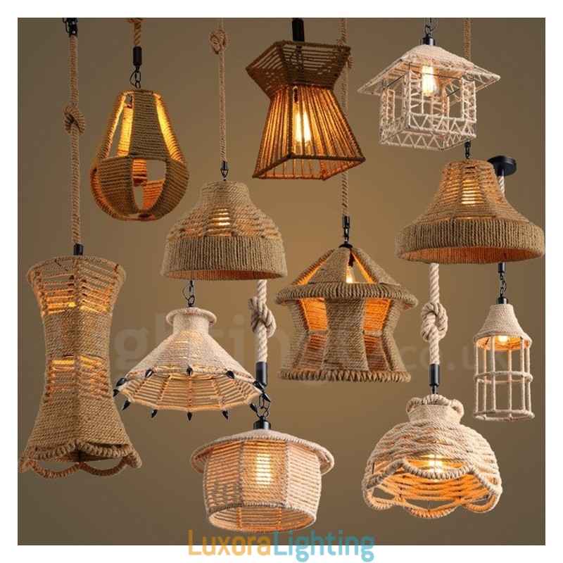 Designer Touch Decorative 1 Light Rustic Lodge Pendant Light Cafe Hemp Rope Pendant Lamp
