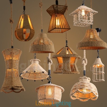 Designer Touch Decorative 1 Light Rustic Lodge Pendant Light Cafe Hemp Rope Pendant Lamp