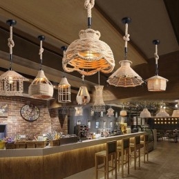 Designer Touch Decorative 1 Light Rustic Lodge Pendant Light Cafe Hemp Rope Pendant Lamp