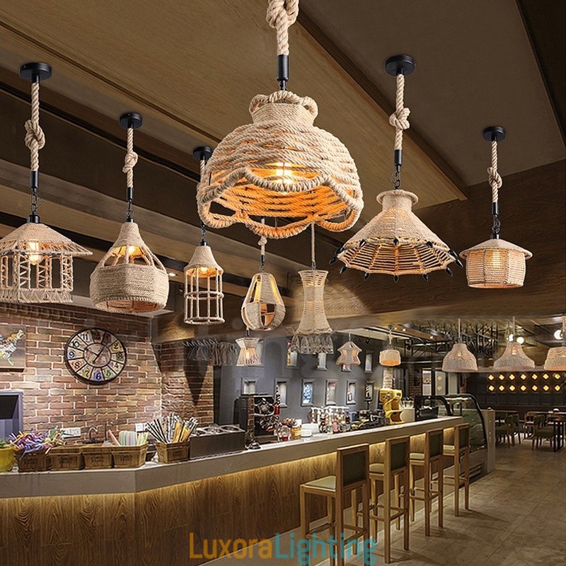 Designer Touch Decorative 1 Light Rustic Lodge Pendant Light Cafe Hemp Rope Pendant Lamp