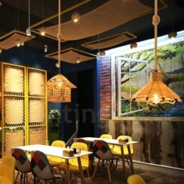 Designer Touch Decorative 1 Light Rustic Lodge Pendant Light Cafe Hemp Rope Pendant Lamp