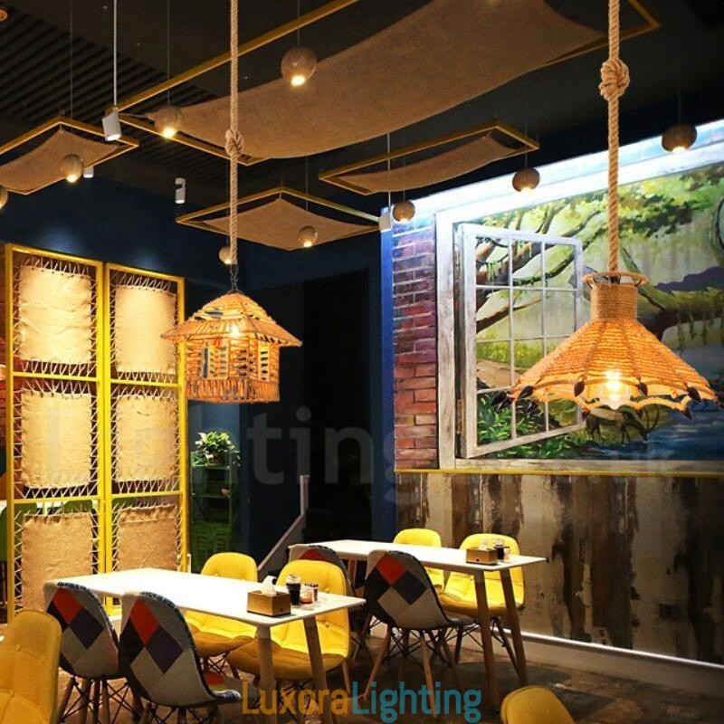 Designer Touch Decorative 1 Light Rustic Lodge Pendant Light Cafe Hemp Rope Pendant Lamp
