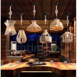 Designer Touch Decorative 1 Light Rustic Lodge Pendant Light Cafe Hemp Rope Pendant Lamp