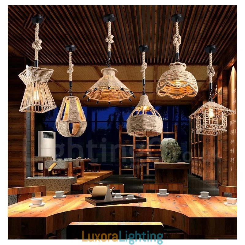 Designer Touch Decorative 1 Light Rustic Lodge Pendant Light Cafe Hemp Rope Pendant Lamp