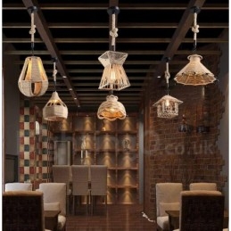 Designer Touch Decorative 1 Light Rustic Lodge Pendant Light Cafe Hemp Rope Pendant Lamp
