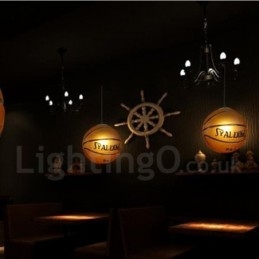 Designer Touch Decorative 1 Light Vintage Modern Contemporary Basketball Glass Shade Pendant Light