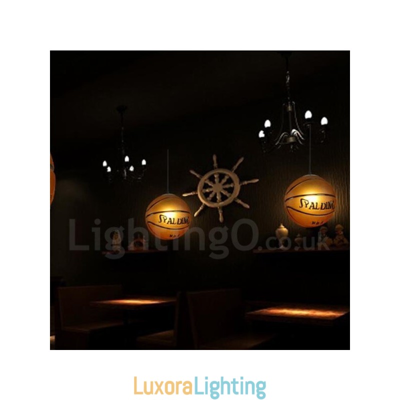 Designer Touch Decorative 1 Light Vintage Modern Contemporary Basketball Glass Shade Pendant Light