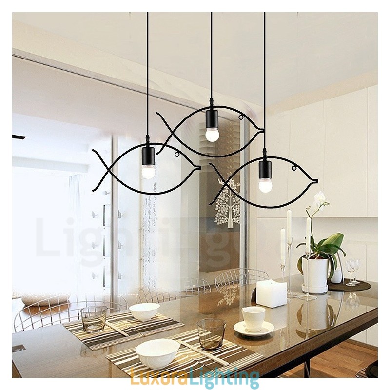 Designer Touch Decorative 1 Light Rustic Lodge Retro Fish Pendant Light with Steel Shade