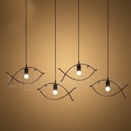 Designer Touch Decorative 1 Light Rustic Lodge Retro Fish Pendant Light with Steel Shade