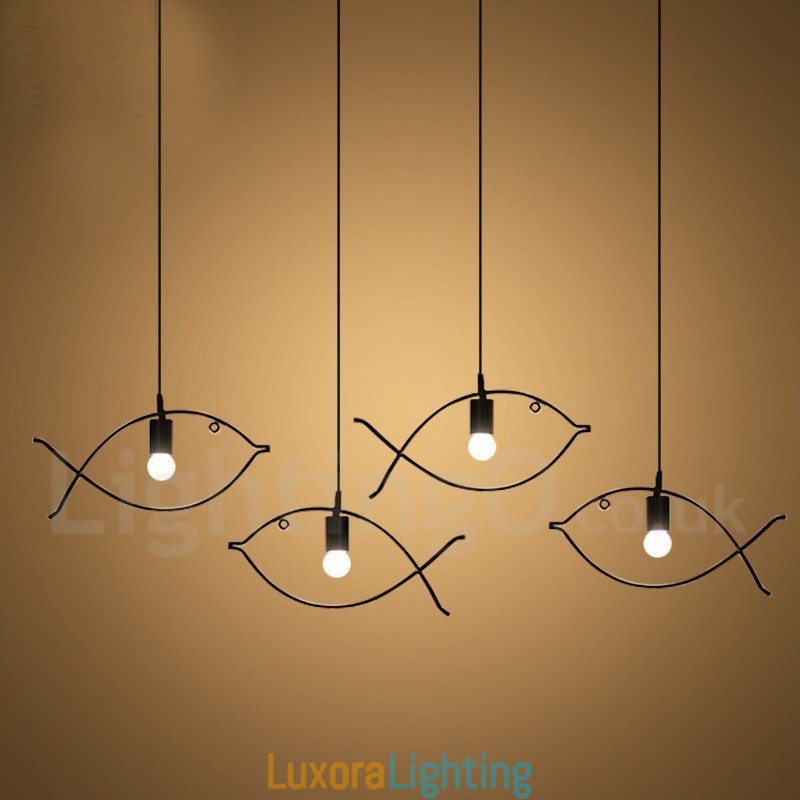 Designer Touch Decorative 1 Light Rustic Lodge Retro Fish Pendant Light with Steel Shade
