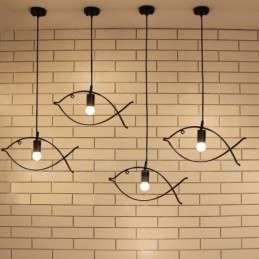 Designer Touch Decorative 1 Light Rustic Lodge Retro Fish Pendant Light with Steel Shade
