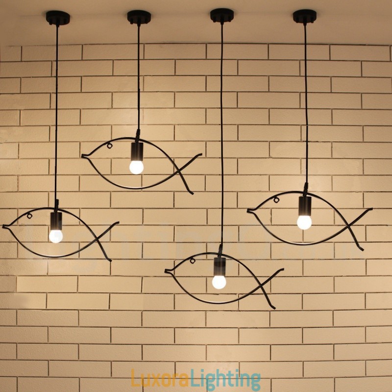 Designer Touch Decorative 1 Light Rustic Lodge Retro Fish Pendant Light with Steel Shade