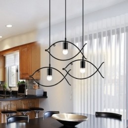 Designer Touch Decorative 1 Light Rustic Lodge Retro Fish Pendant Light with Steel Shade
