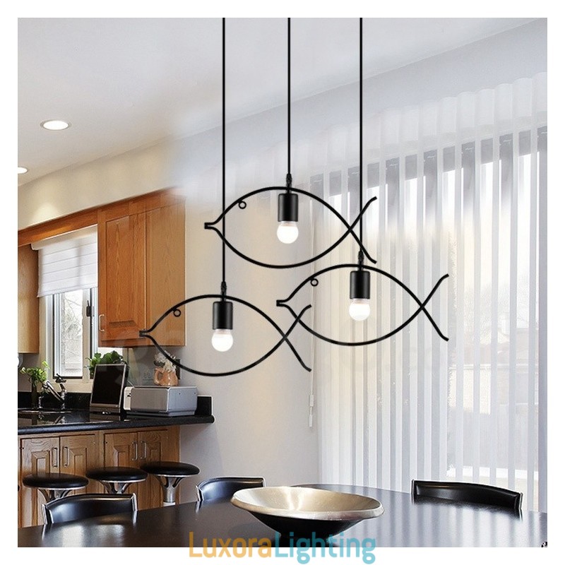 Designer Touch Decorative 1 Light Rustic Lodge Retro Fish Pendant Light with Steel Shade