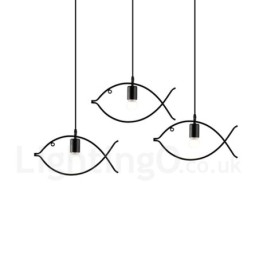 Designer Touch Decorative 1 Light Rustic Lodge Retro Fish Pendant Light with Steel Shade