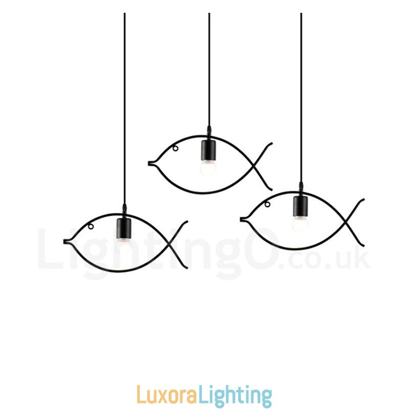 Designer Touch Decorative 1 Light Rustic Lodge Retro Fish Pendant Light with Steel Shade