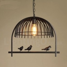 Designer Touch Decorative 1 Light Rustic Lodge Retro Birdcage Pendant Light with Steel Shade