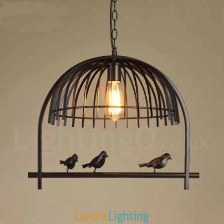 Designer Touch Decorative 1 Light Rustic Lodge Retro Birdcage Pendant Light with Steel Shade