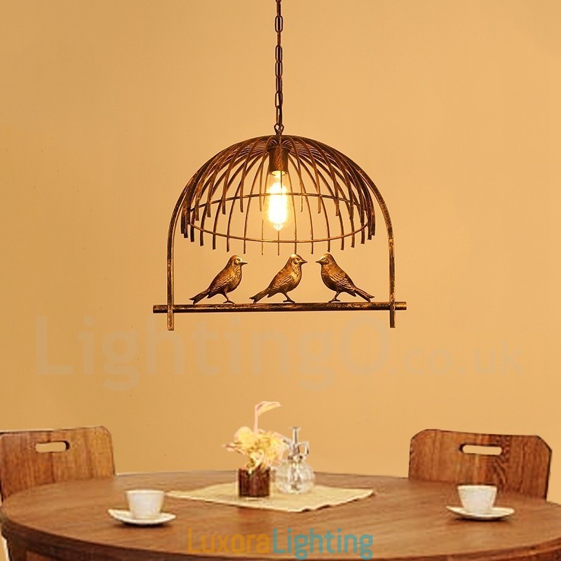 Designer Touch Decorative 1 Light Rustic Lodge Retro Birdcage Pendant Light with Steel Shade