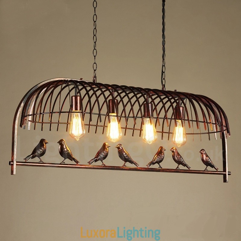 Designer Touch Decorative 4 Light Rustic Lodge Retro Birdcage Pendant Light with Steel Shade