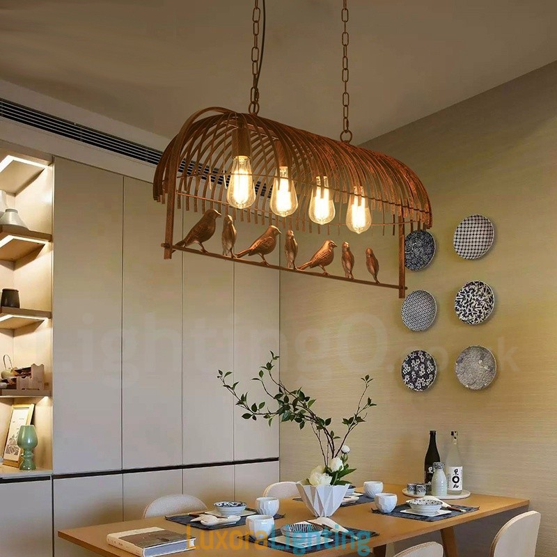 Designer Touch Decorative 4 Light Rustic Lodge Retro Birdcage Pendant Light with Steel Shade