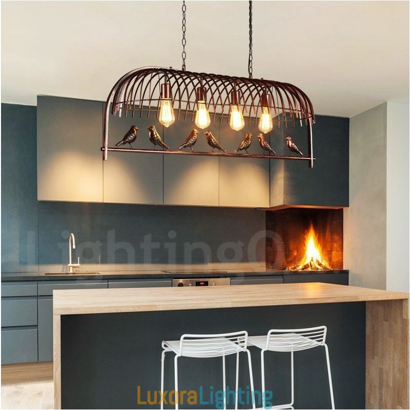 Designer Touch Decorative 4 Light Rustic Lodge Retro Birdcage Pendant Light with Steel Shade