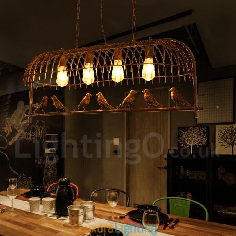 Designer Touch Decorative 4 Light Rustic Lodge Retro Birdcage Pendant Light with Steel Shade