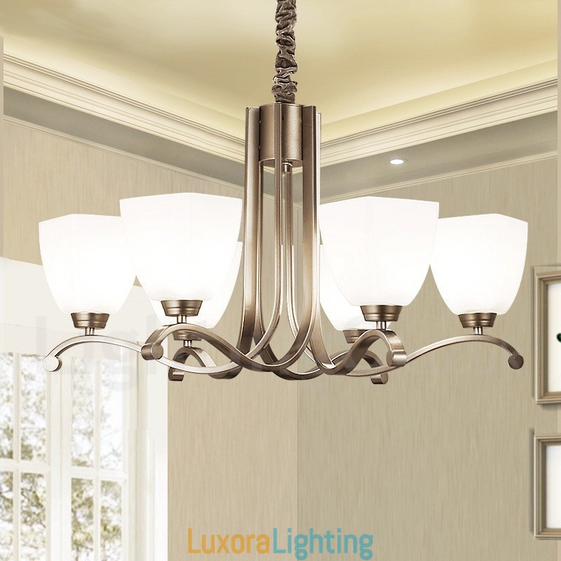 Designer Touch Decorative 6 Light Modern Contemporary Chandelier with Glass Shade