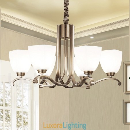 Designer Touch Decorative 6 Light Modern Contemporary Chandelier with Glass Shade