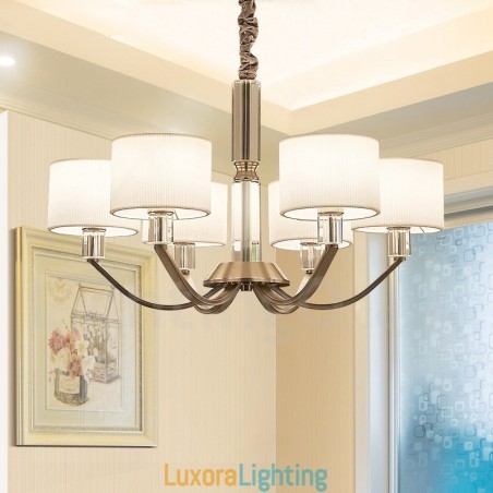 Designer Touch Decorative 6 Light Modern Contemporary Crystal Chandelier with Fabric Shade
