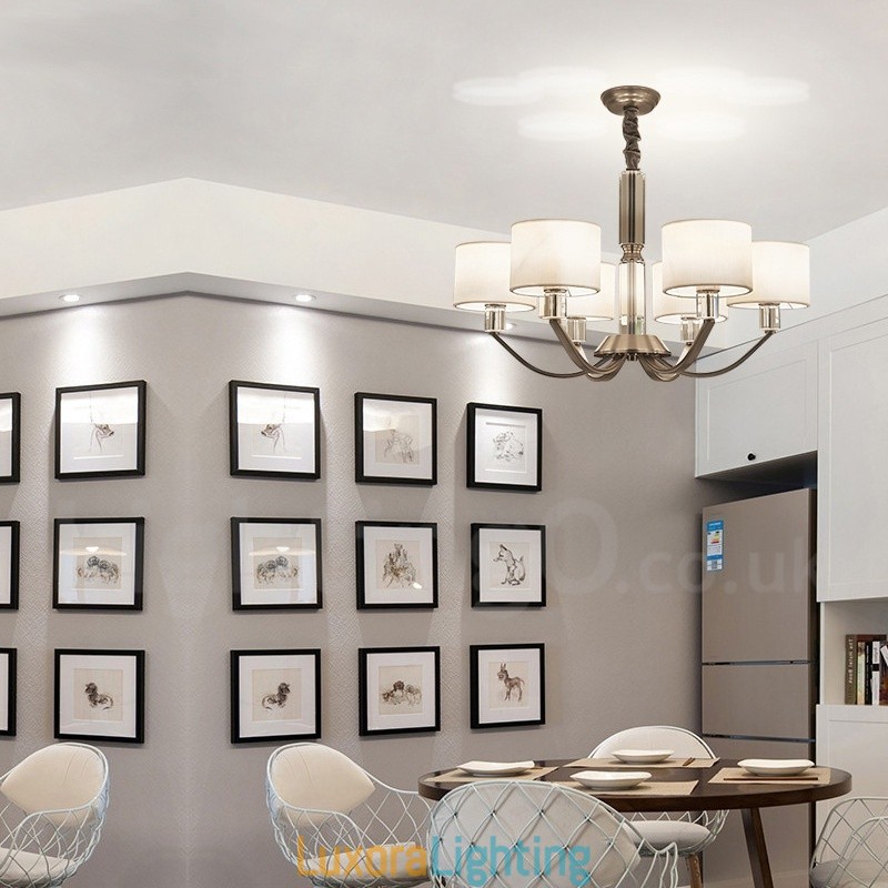 Designer Touch Decorative 6 Light Modern Contemporary Crystal Chandelier with Fabric Shade