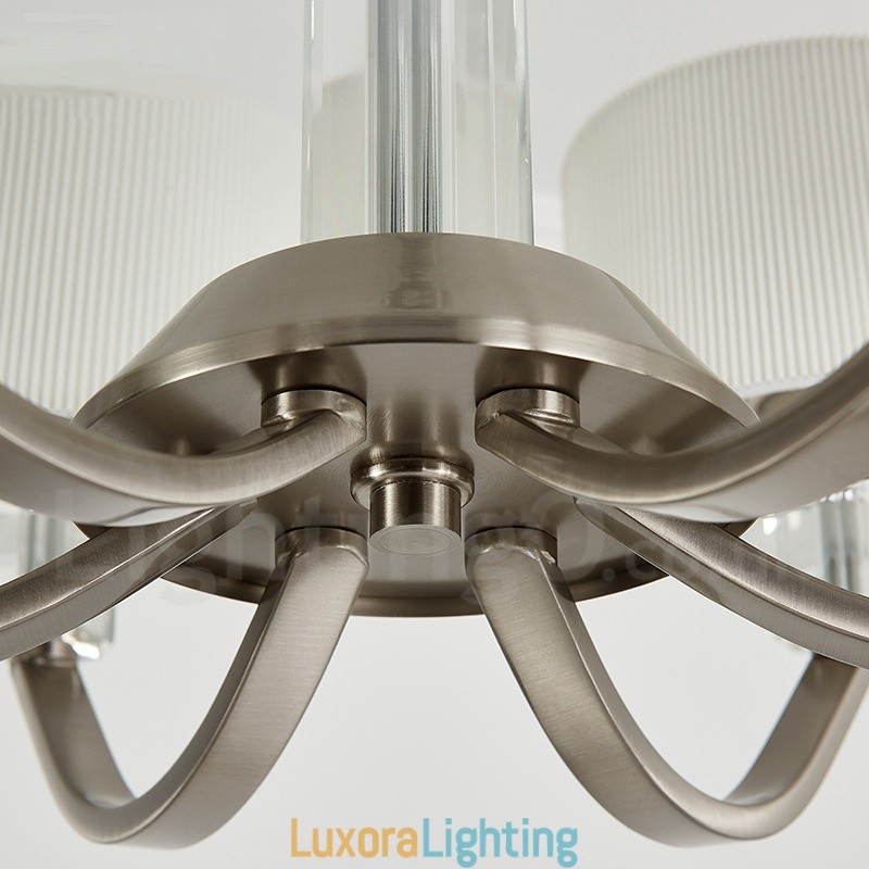 Designer Touch Decorative 6 Light Modern Contemporary Crystal Chandelier with Fabric Shade