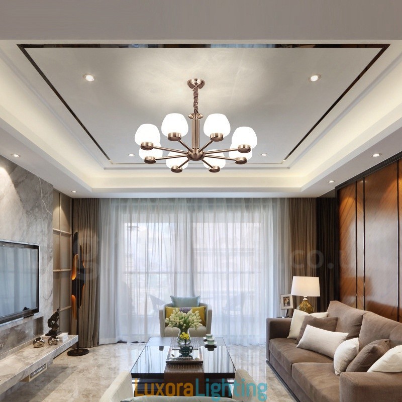 Designer Touch Decorative 8 Light Modern Contemporary Chandelier with Glass Shade