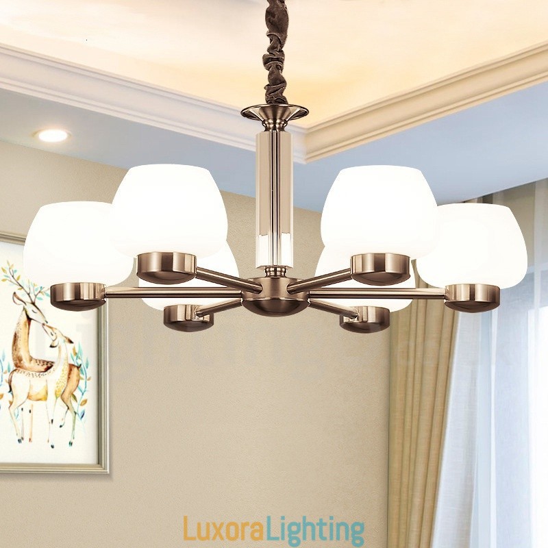 Designer Touch Decorative 6 Light Modern Contemporary Chandelier with Glass Shade