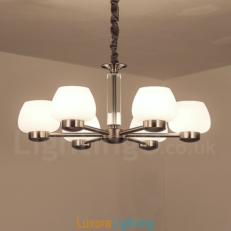 Designer Touch Decorative 6 Light Modern Contemporary Chandelier with Glass Shade