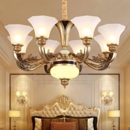 Designer Touch Decorative 8 Light Retro Traditional Luxury Lobby Chandelier with Glass Shade